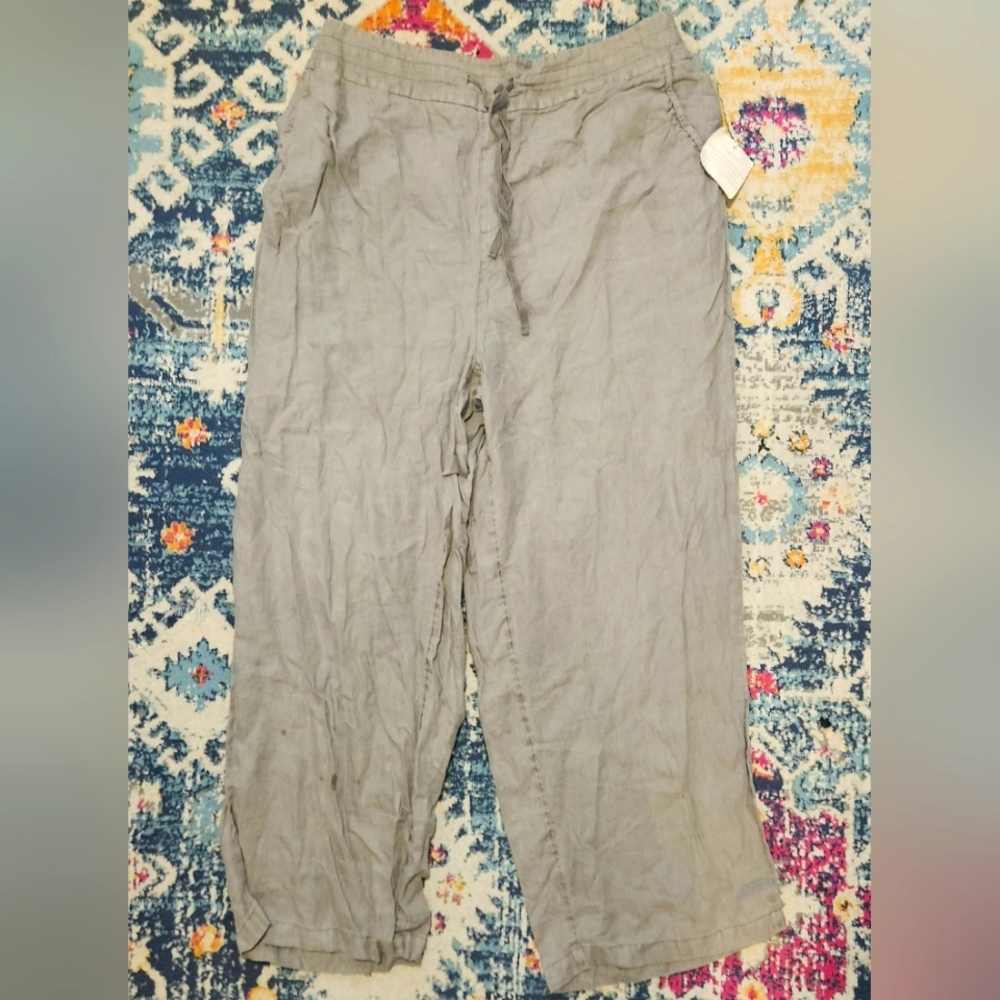 Artisan NY Women's Size 2XL Vintage Look 100% Linen Drawstring Baggy Pants